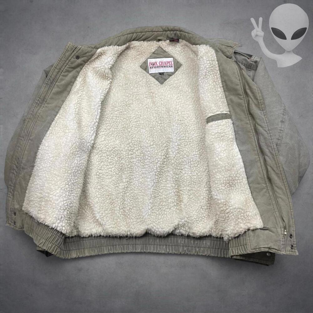 Vtg 90s Fox Chapel Sportswear Jacket XL Olive Sherpa Lined Utility Gorpcore - Picture 4 of 6